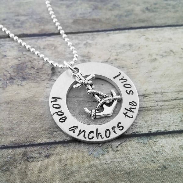 Hope Anchors the Soul Necklace - custom hand stamped anchor charm necklace, personalized scripture jewelry with quotes, verses, Hebrews 6
