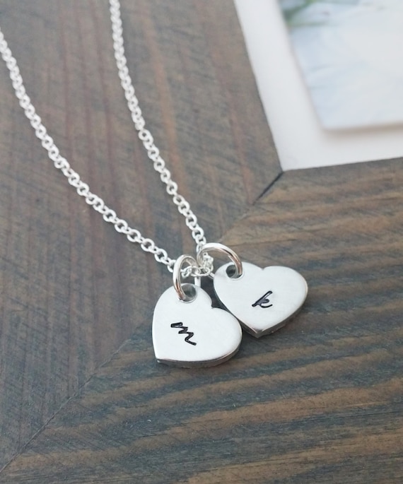 Personalized Initial Necklace Silver Heart Necklace Bridesmaid Necklace  Initial Necklace Dainty Necklace