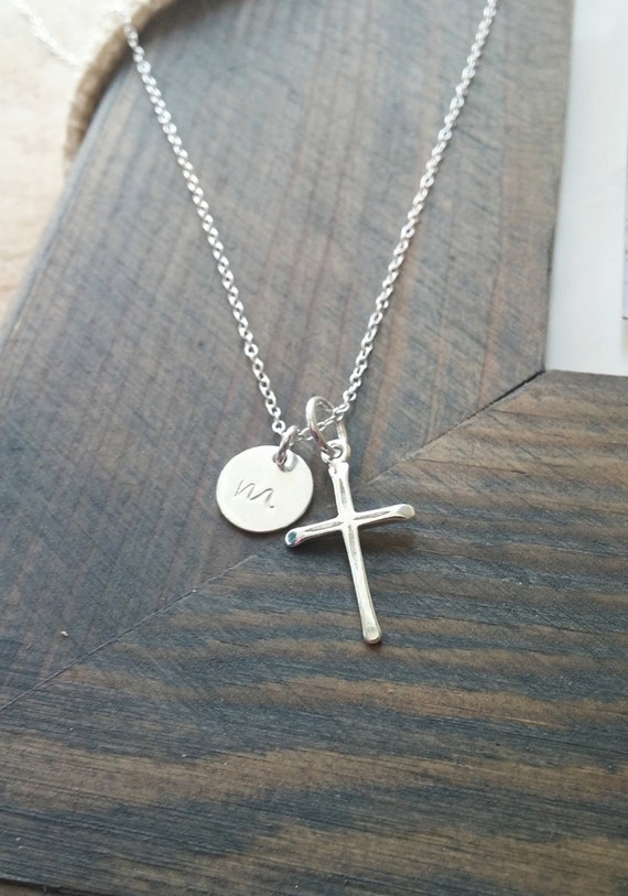 Sterling Silver Cross Necklace: Personalized Initial Charm