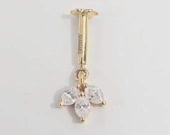 Solid Yellow Gold Flower Cartilage Earring, Marquise Moissanite Helix Stud, Dainty Tragus Piercing Jewelry