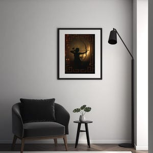 Artemis Greek Mythology Poster | Black & Gold Bow Crescent Moon | Goddess of the Hunt Luxury Print