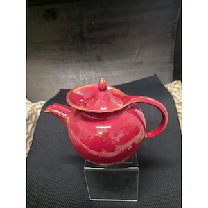Vintage Hall China 0693 Bourgogne Maroon 6-koppars tekanna med 22k gulddetaljer USA