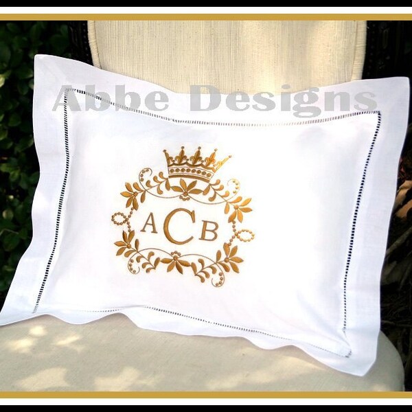 Royal Crown  Monogrammed  Linen Pillow - Elegant Frame - 11 x 15 - Abbe' Designs - Custom -  Couture - gold black white brown blue pink