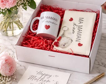 Coffret Cadeau Maman Personnalisé - Mug & Pochette Assortie - Idée Cadeau Fête des Mères, Anniversaire, Noël