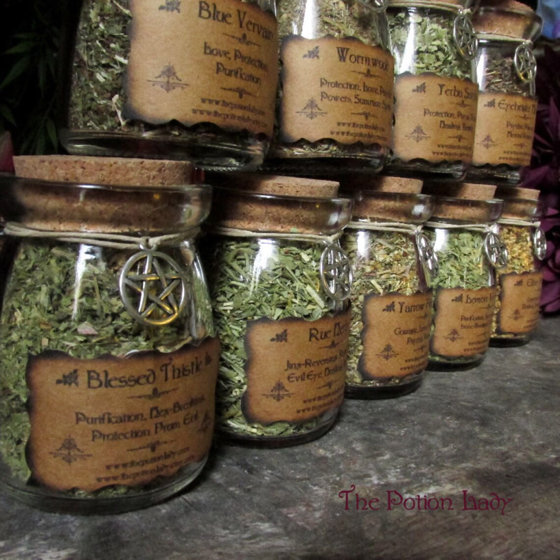 set of witchs herbs jars sacred herbs wiccan herb jars etsy