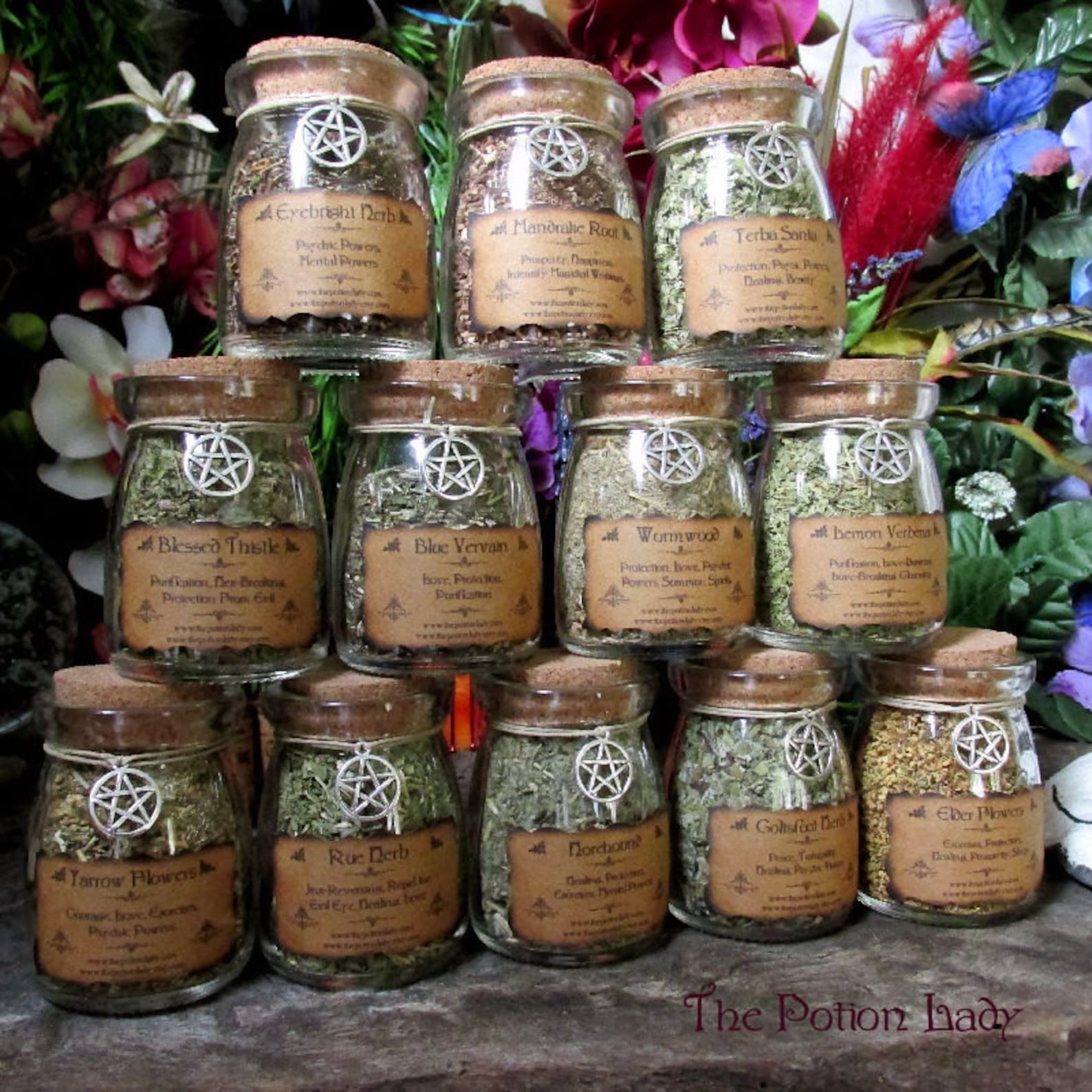 Set of Witch's Herbs Jars Sacred Herbs Wiccan Herb Jars Etsy