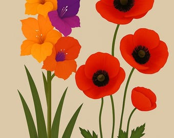 August Birth Flowers PNG | Gladiolus & Poppy Art (Digital Download)