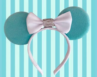 Diadema con orejas de ratón para muñeca Disney de 45 cm en color azul Tiffany con detalles de pedrería.