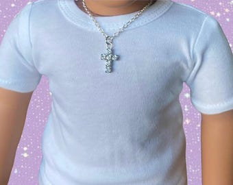 Collar con cruz plateada brillante para muñeca American Girl de 18 pulgadas