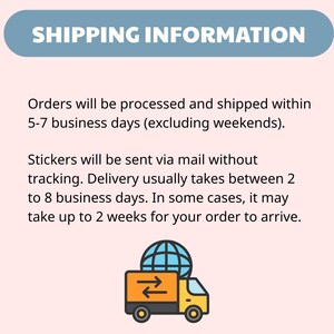 May include: A light blue banner with the text "SHIPPING INFORMATION". Below, text describes order processing and shipping times. An illustration of a yellow truck with a globe on top is at the bottom.