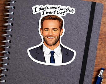James Van Der Beek Sticker – “I Don’t Want Perfect, I Want Real” Dawson Quote Vinyl Decal
