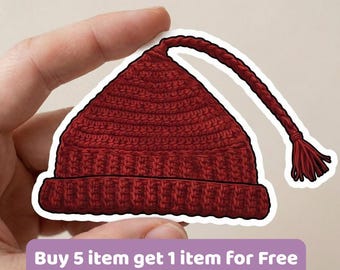 Red Knit Beanie Sticker – Melt the Ice, Glossy Vinyl Decal