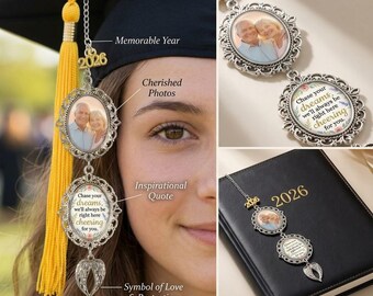 Custom Graduation Tassel Photo Charm 2026, Memorial Graduation Gift, Angel Wing Cap Charm, Walking With You Photo Topper, Memorial Jewelry