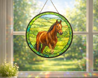 Personalized Stained Glass Horse Suncatcher, Custom Pet Portrait
