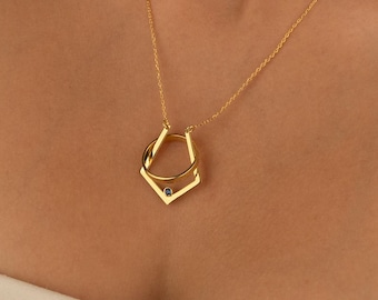 14K Gold Ring Holder Necklace with Birthstone | Personalized Ring Keeper Necklace, Custom Engagement Ring Keeper Pendant For Doctor & Nurse