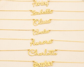 Personalized 14K Gold Name Necklace | Custom Nameplate, 7 Fonts