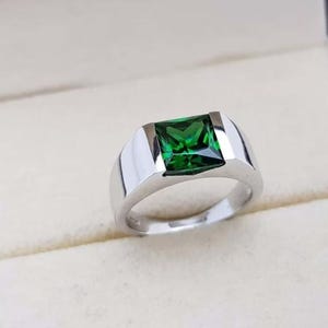 Emerald Mens Ring: 925 Sterling Silver, Rose Gold Finish, May Birthstone