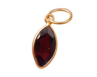 14k Solid Gold Garnet Marquise Charm: Handmade Pendant