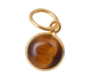 Handmade 14k Gold Tiger's Eye Charm Pendant - 6mm Round
