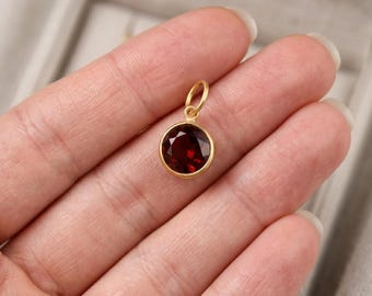 Handmade 14k Solid Gold Garnet Charm Pendant: Red Gemstone, January Birthstone