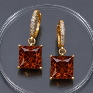 14K Gold Madeira Citrine Rectangle Dangle Earrings: Minimalist Jewelry, November Birthstone