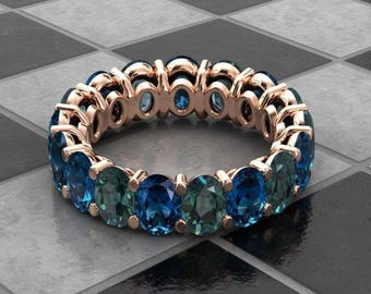 Ombre Green Tourmaline Eternity Ring, Gold Vermeil Sterling Silver