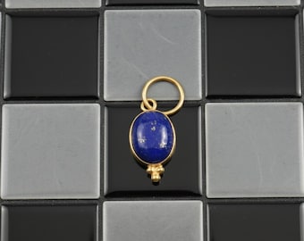 Handmade 14k Gold Lapis Lazuli Charm Pendant (7x5mm)