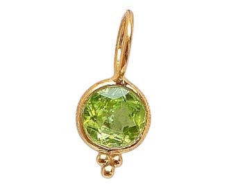 Dainty 18k Solid Gold Filled Peridot Charm Pendant - Handmade