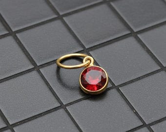 Handmade 14k Gold Garnet Charm, Round Pendant
