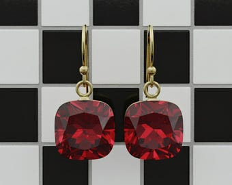 Ruby Sterling Silver Dangle Earrings, July Birthstone