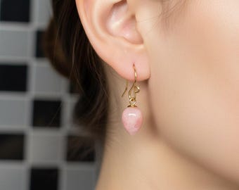 14K Gold Pink Opal Dangle Earrings: October Birthstone, Minimalist Jewelry