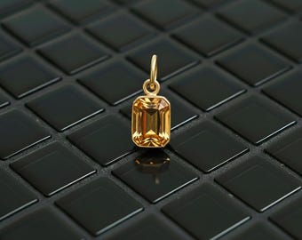 14k Solid Gold Baguette Citrine Charm, Handmade Pendant