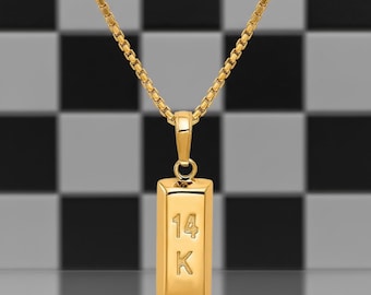 14k Yellow Gold Bar Pendant: Sterling Silver Unisex Necklace