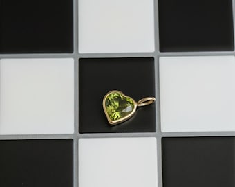 14k Solid Gold Peridot Heart Charm, Handmade Gold Pendant