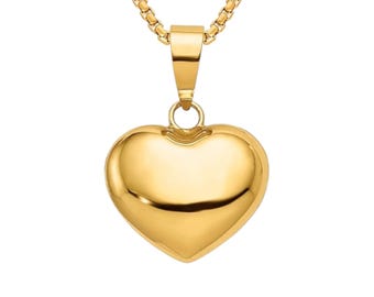 14k Gold Filled 3D Heart Pendant Necklace - Sterling Silver Rolo Chain