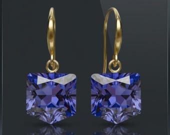 14K Gold Tanzanite Dangle Drop Earrings: December Birthstone Gift, Minimalist Modern Jewelry