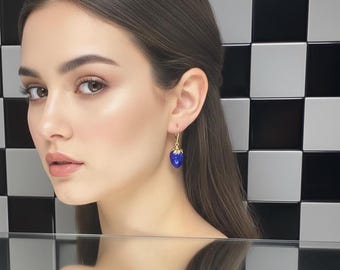 14K Gold Filled Lapis Lazuli Dangle Earrings: Royal Blue Gemstone, September Birthstone, Minimalist Jewelry.