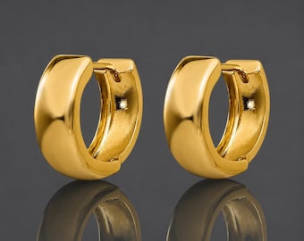 Pendientes de aro pequeños de oro de 14k para hombre - 10 mm