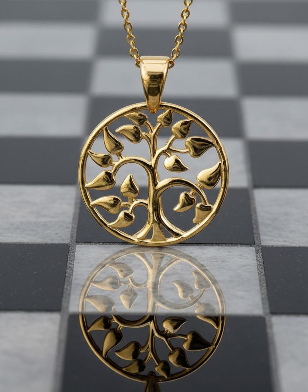 14K Yellow Gold Fill Tree of Life Circle Round Necklace Chain Pendant ...