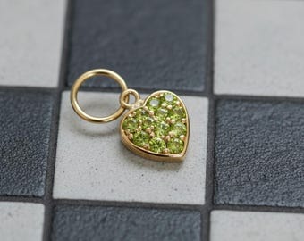 Handmade 14k Solid Gold Peridot Heart Charm