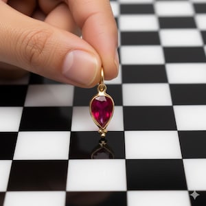 Handmade 18k Gold Fill Ruby Charm Pendant: Dainty Sterling Silver