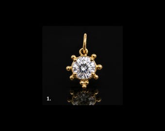 Solid Gold Round Diamond Charm Pendant, Minimal Everyday Jewelry- Dainty Charm