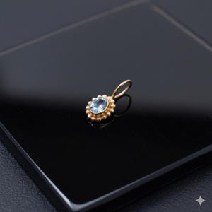 Handmade 14k Gold Aquamarine Charm, March Birthstone (7x5mm)
