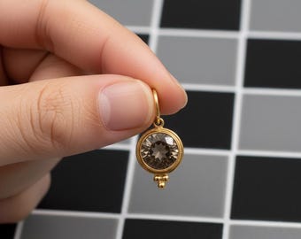 Smoky Quartz 14k Gold Charm: Round Pendant (6MM)
