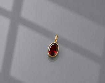 Handmade 14k Gold Garnet Charm: Minimalist Oval Pendant