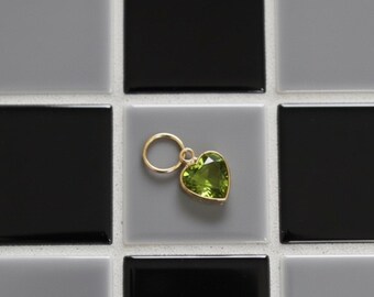 14k Solid Gold Peridot Heart Charm, Handmade Gold Pendant