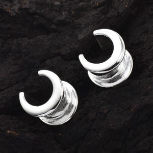 Coppia di bellissimi dilatatori Moon Tunnels super lucidi in argento sterling 925, doppia svasatura, qualità superiore, dimensioni 2 g, per tutti i tipi di personalizzazione.
