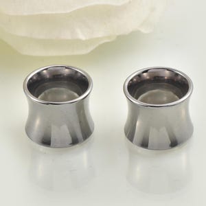Sterling Silver Black Circle Tunnel Plugs, Double Flare Ear Gauges (2g-20mm)
