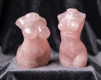 Rose Quartz Female Body Carving Set Curvy and Slim Goddess Crystal Figurines