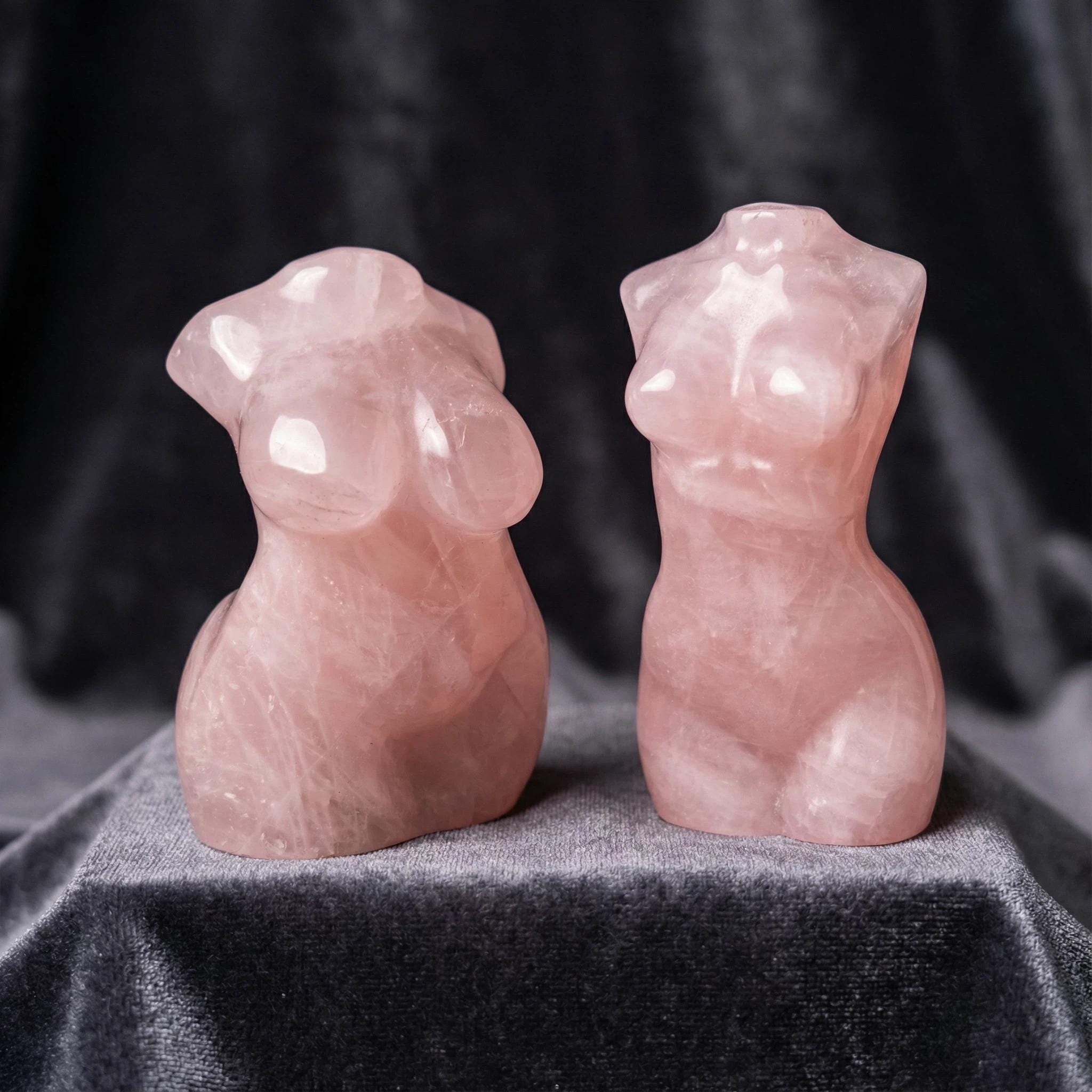 Rose Quartz Female Body Carving Set Curvy and Slim Goddess Crystal